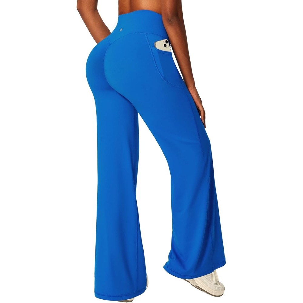 image:imageHeathyoga Butt Lifting Wide Leg Leggings with Pockets for Women Straight Leg Yoga Pants Women No Front Seam Workout LeggingsLihgt Blue