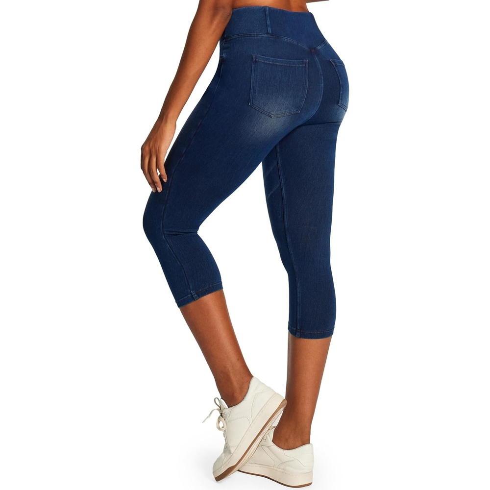 image:imageHeathyoga Capri Jeans for Women Stretchy Pull On Jeggings for Women Denim Jean Capris Pants Capri Leggings with PocketsRoyal Blue Denim