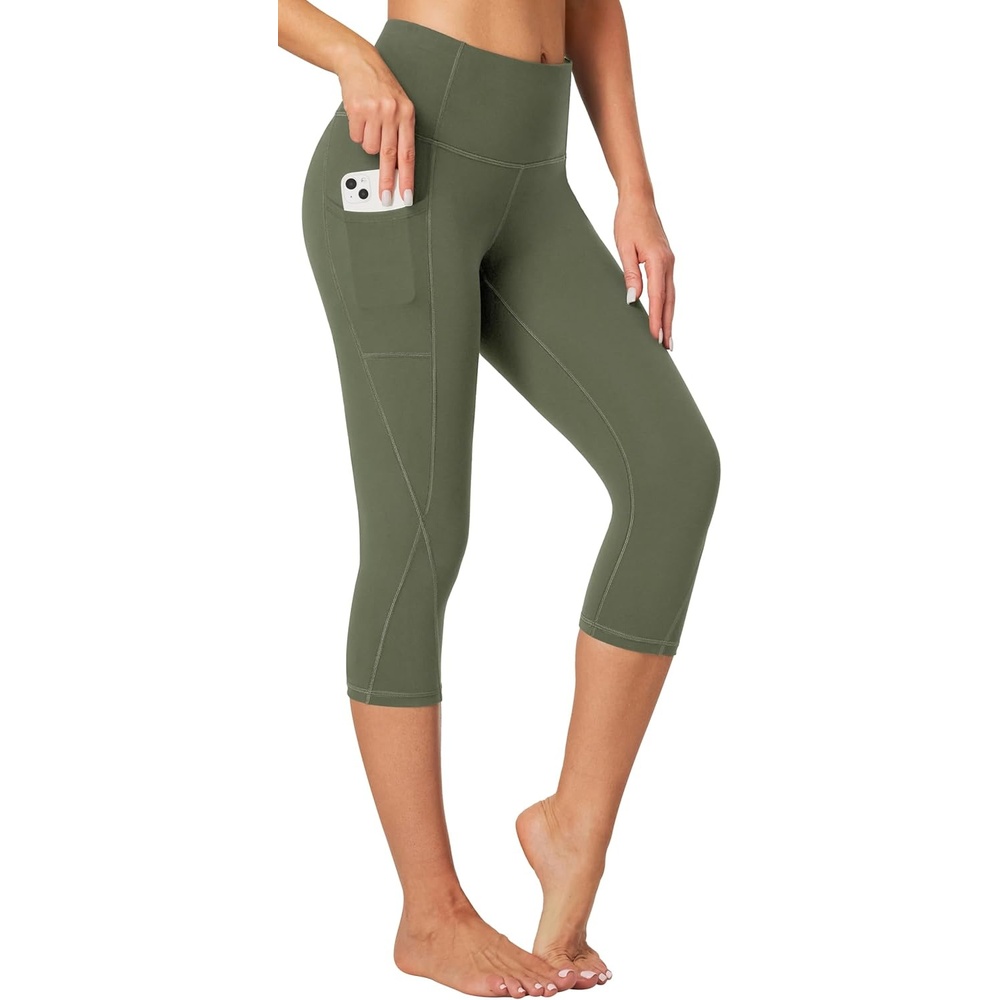 image:imageHeathyoga Capri Leggings for Women High Waisted Capri Leggings with Pockets for Women Tummy Control Yoga Pants WomenOlive Green