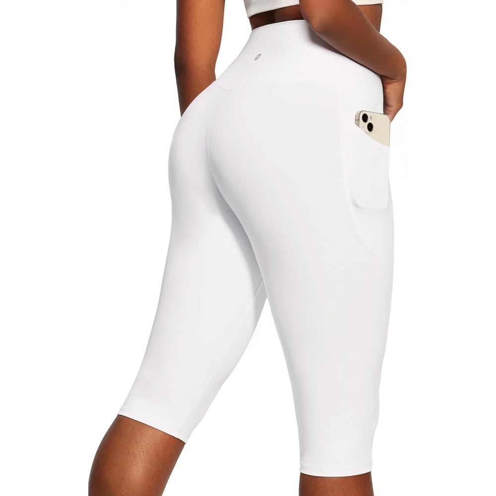image:imageHeathyoga Capri Leggings with Pockets for Women Tummy Control Knee Length Leggings Yoga Pants Women Capri Pants WorkoutCloudy White