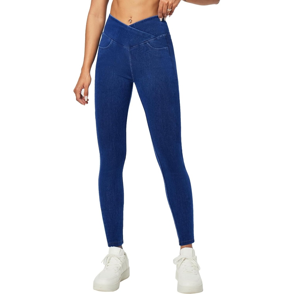 image:imageHeathyoga Crossover Jeggings for Women Tummy Control Pull on Stretchy Jeans for Women High Waisted Skinny JeansLight Blue