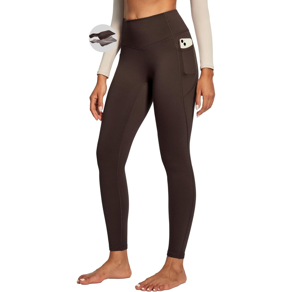 image:imageHeathyoga Fleece Lined Leggings Women with Pockets Thermal Leggings for Women Tummy Control Warm Winter Pants Yoga PantsEspresso