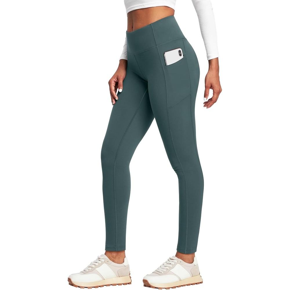 image:imageHeathyoga Fleece Lined Leggings with Pockets for Women Thermal Leggings Warm Leggings Women Winter High Waisted Yoga PantsArmy Green