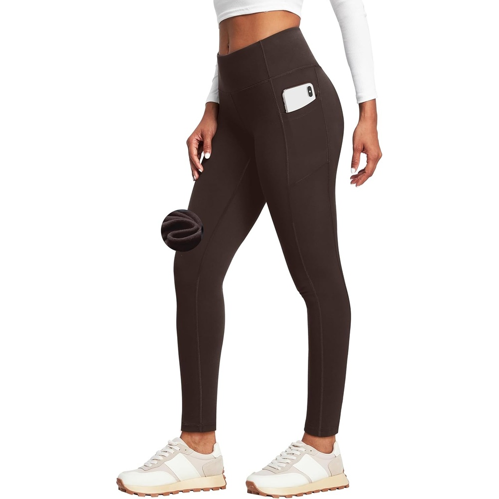 image:imageHeathyoga Fleece Lined Leggings with Pockets for Women Thermal Leggings Warm Leggings Women Winter High Waisted Yoga PantsEspresso