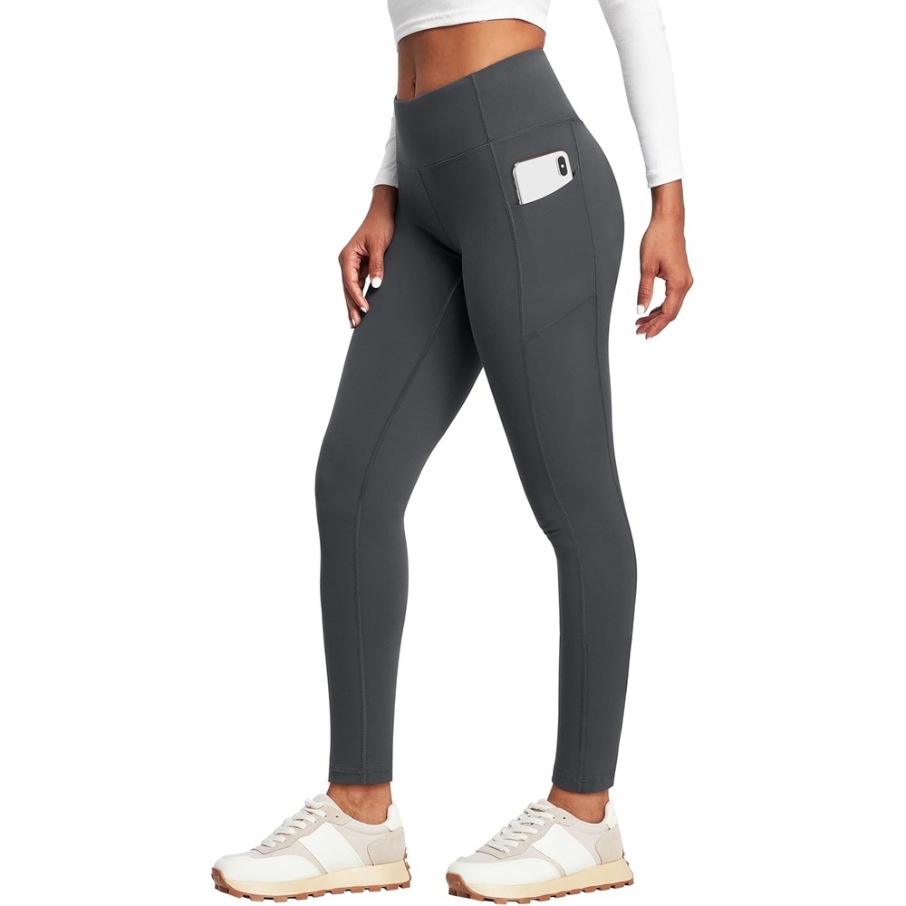 image:imageHeathyoga Fleece Lined Leggings with Pockets for Women Thermal Leggings Warm Leggings Women Winter High Waisted Yoga PantsGrey