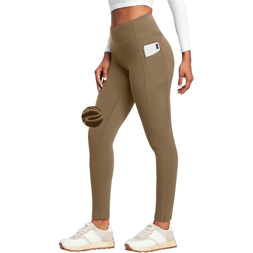 image:imageHeathyoga Fleece Lined Leggings with Pockets for Women Thermal Leggings Warm Leggings Women Winter High Waisted Yoga PantsKhaki