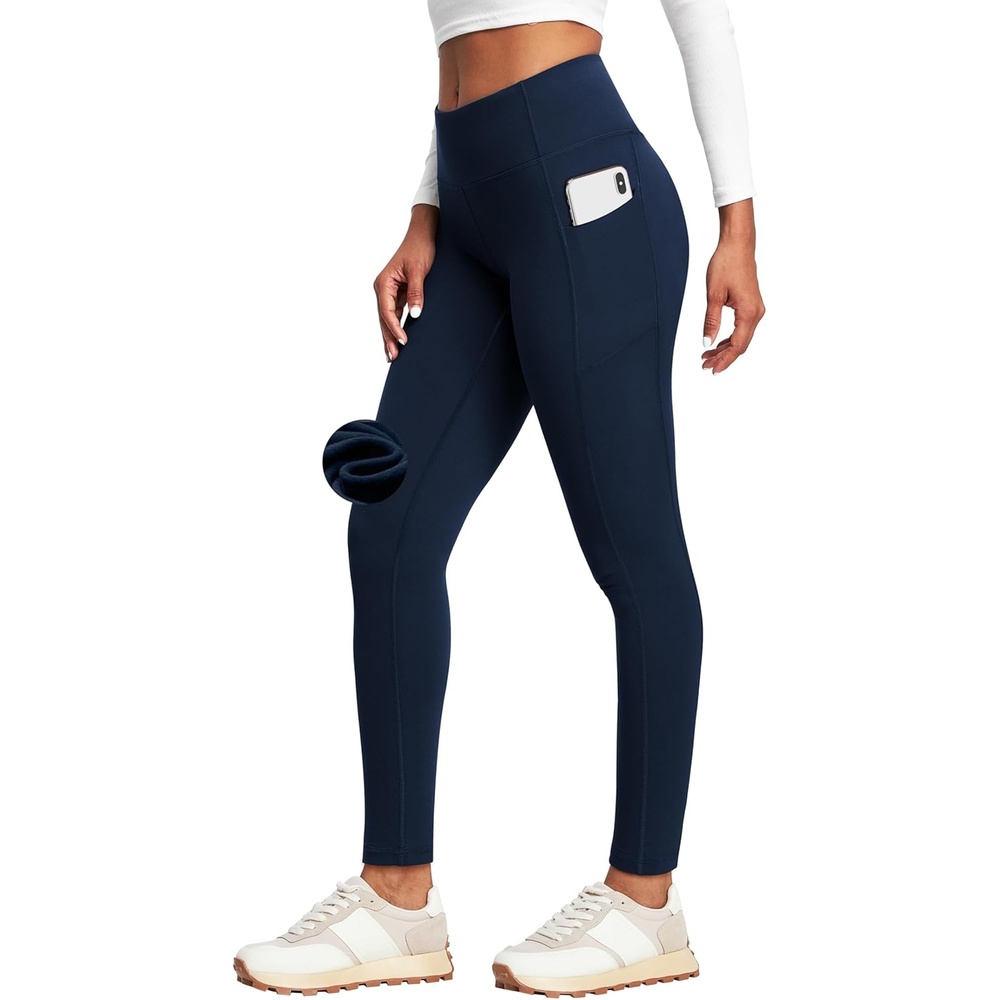 image:imageHeathyoga Fleece Lined Leggings with Pockets for Women Thermal Leggings Warm Leggings Women Winter High Waisted Yoga PantsOcean Blue
