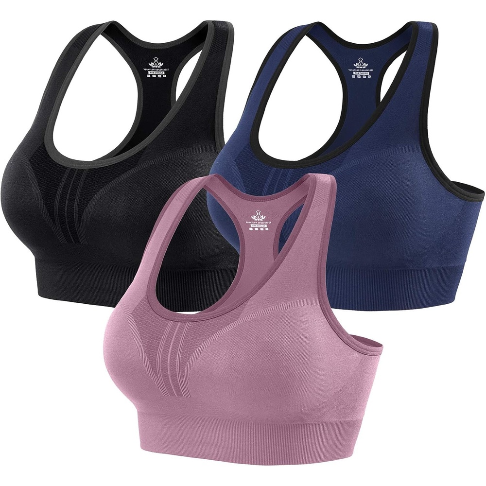 image:imageHeathyoga High Impact Sports Bras for Women High Support Padded Sports Bra Pack Racerback Bras for Women Workout Bra Sets3 Packsblackbluepink