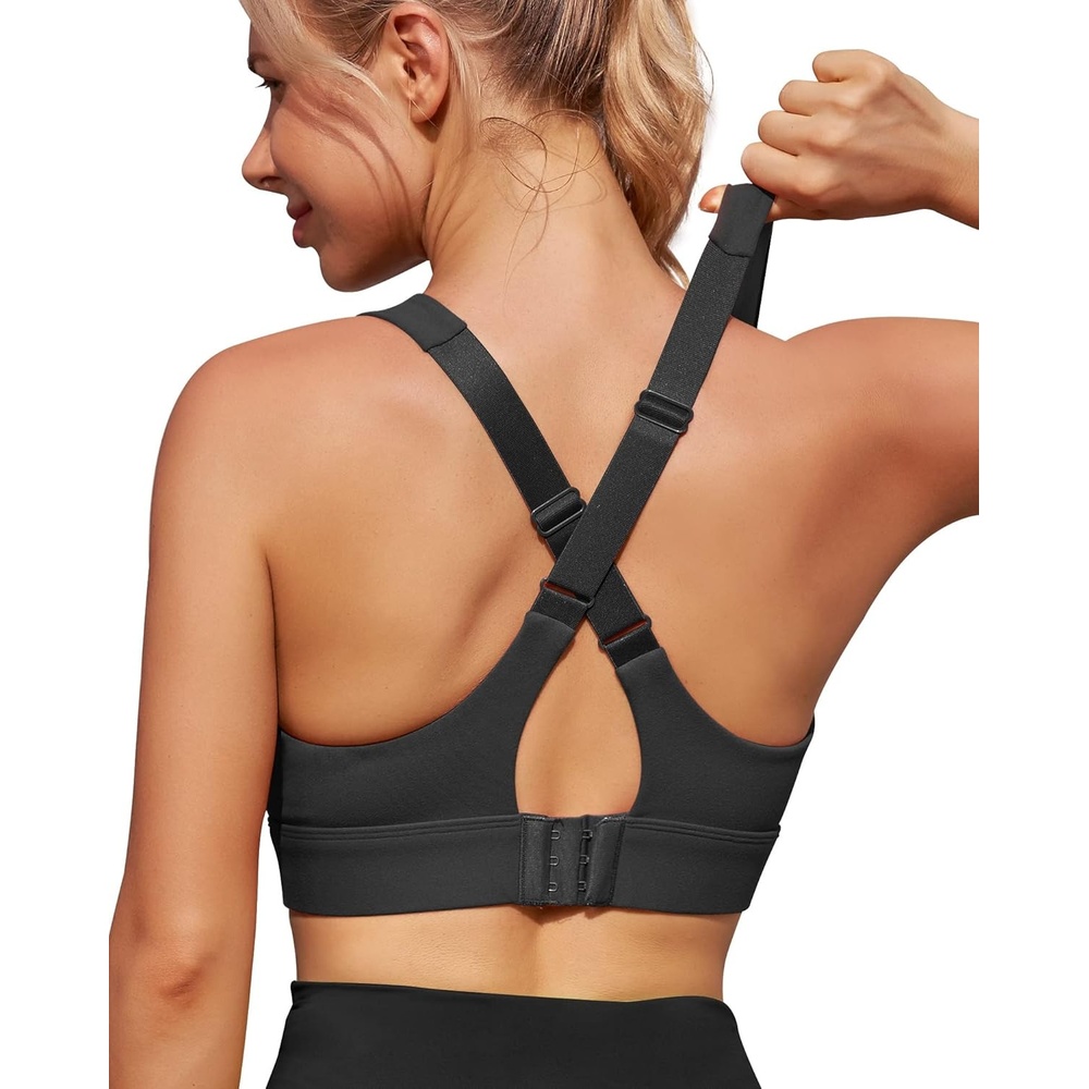 image:imageHeathyoga High Impact Sports Bras for Women High Support Sports Bra Padded Strappy Sports Bras for Running Workout Bras Black