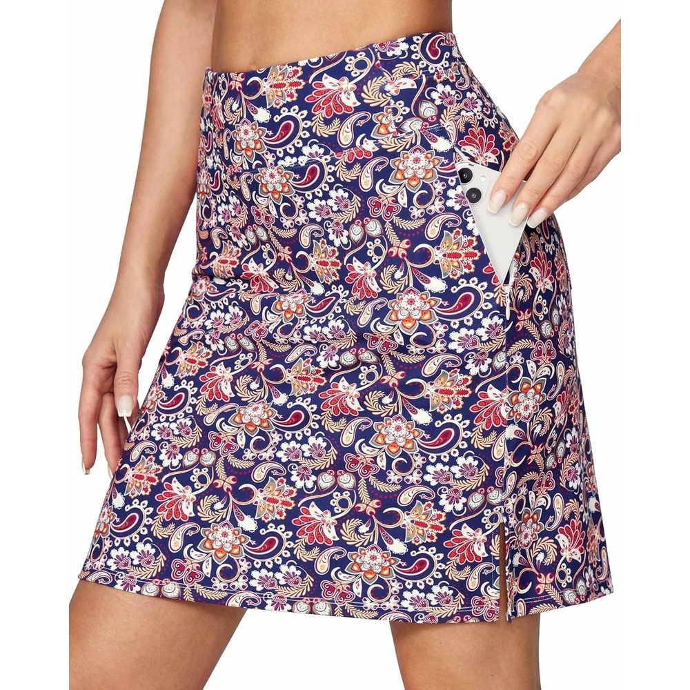 image:imageHeathyoga Knee Length Skorts for Woman Golf Skirts for Women Long Skorts Skirts for Women with Pockets Tennis Skirt SkortBlue Print