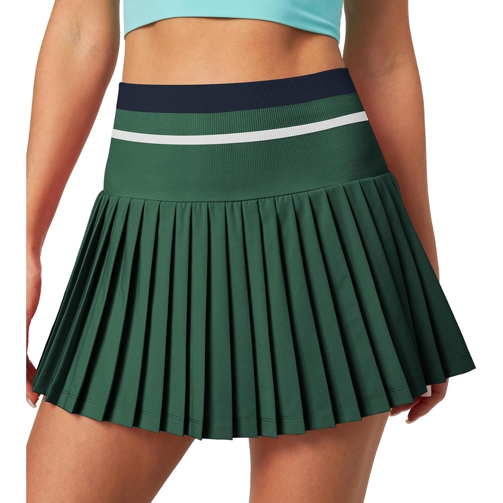 image:imageHeathyoga Pleated Tennis Skirt with Pockets for Women Tennis Skort for Woman High Waisted Golf Skirts Athletic SkirtField Green