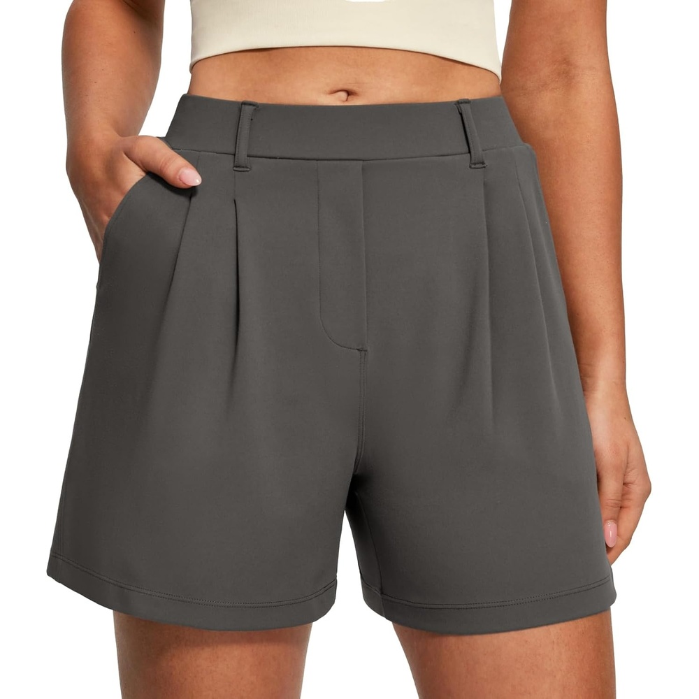 image:imageHeathyoga Stretchy Dress Shorts for Women Pull On Womens Shorts Dressy Casual High Waisted Summer Work Shorts Business CasualDark Charcoal