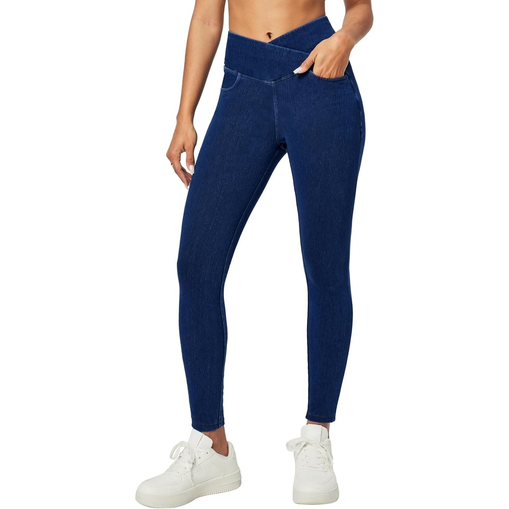 image:imageHeathyoga Stretchy Jeans for Women Trendy High Waist Pull On Jeggings Tummy Control Womens Skinny Jeans Leggings with PocketsCrossover Blue