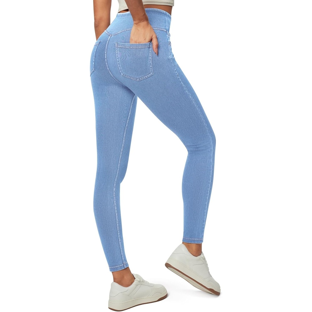 image:imageHeathyoga Stretchy Jeans for Women Trendy High Waist Pull On Jeggings Tummy Control Womens Skinny Jeans Leggings with PocketsFlexdenim Baby Blue