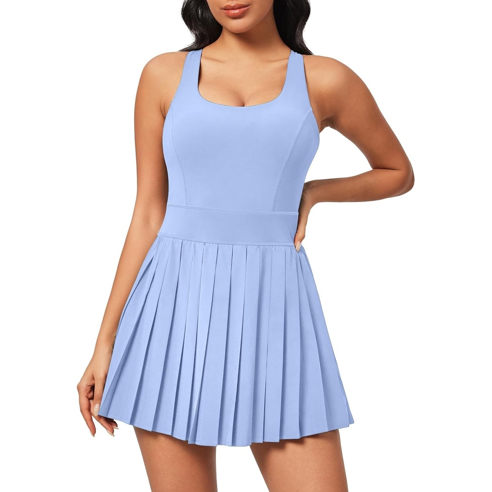 image:imageHeathyoga Tennis Dresses for Women with Shorts and Bra Athletic Dress for Women Workout Dress with Pockets for GolfBaby Blue