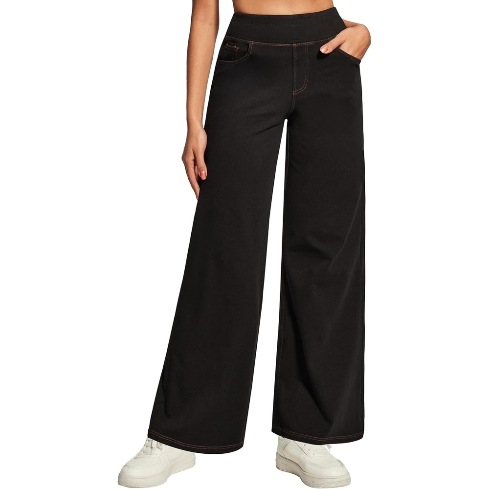 image:imageHeathyoga Wide Leg Jeans Woman High Waist Pull On Baggy Jeans for Women Stretchy Jean Pants Straight Leg Denim PantsBlack