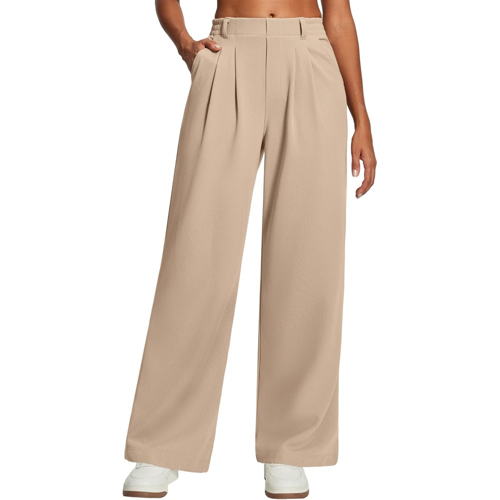 image:imageHeathyoga Wide Leg Stretchy Work Pants Women Pull on Dress Pants High Waisted Business Casual Trousers Slacks for WomenKhaki