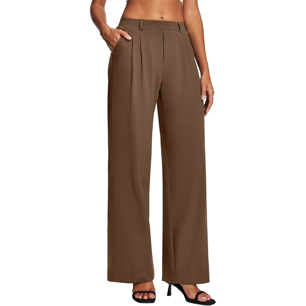 image:imageHeathyoga Womens Dress Pants Pull On Wide Leg Stretchy Work Pants Women Business Casual Outfits Slacks for Women TrousersChocolate Brown