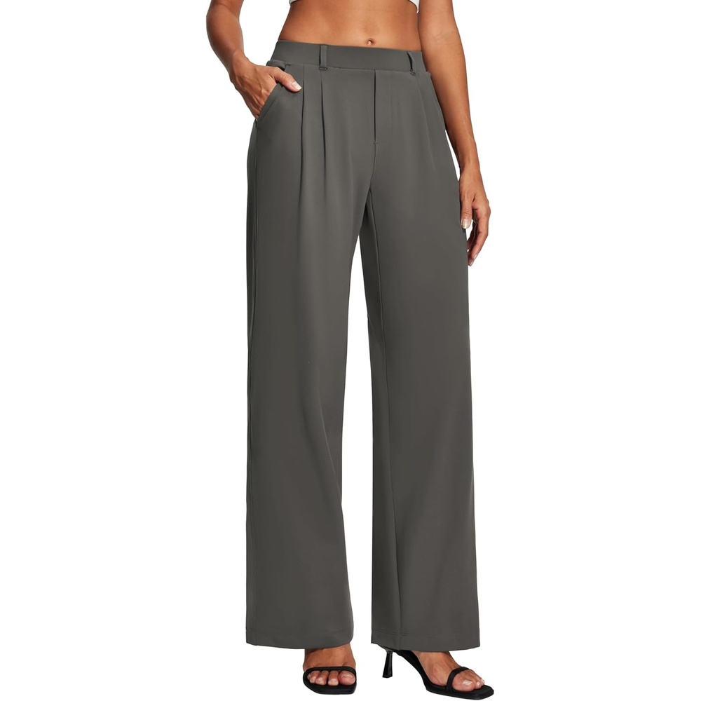 image:imageHeathyoga Womens Dress Pants Pull On Wide Leg Stretchy Work Pants Women Business Casual Outfits Slacks for Women TrousersDark Charcoal