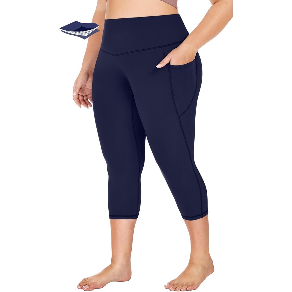 image:imageHeathyoga XL6XL Plus Size Capri Leggings for Women with Pockets Tummy Control Capri Yoga Pants High Waisted LeggingsDark Blue