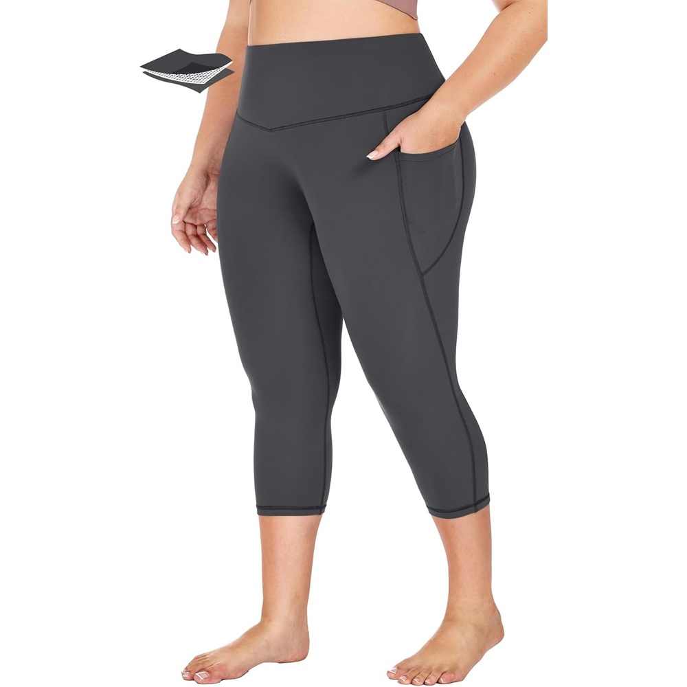 image:imageHeathyoga XL6XL Plus Size Capri Leggings for Women with Pockets Tummy Control Capri Yoga Pants High Waisted LeggingsDark Grey