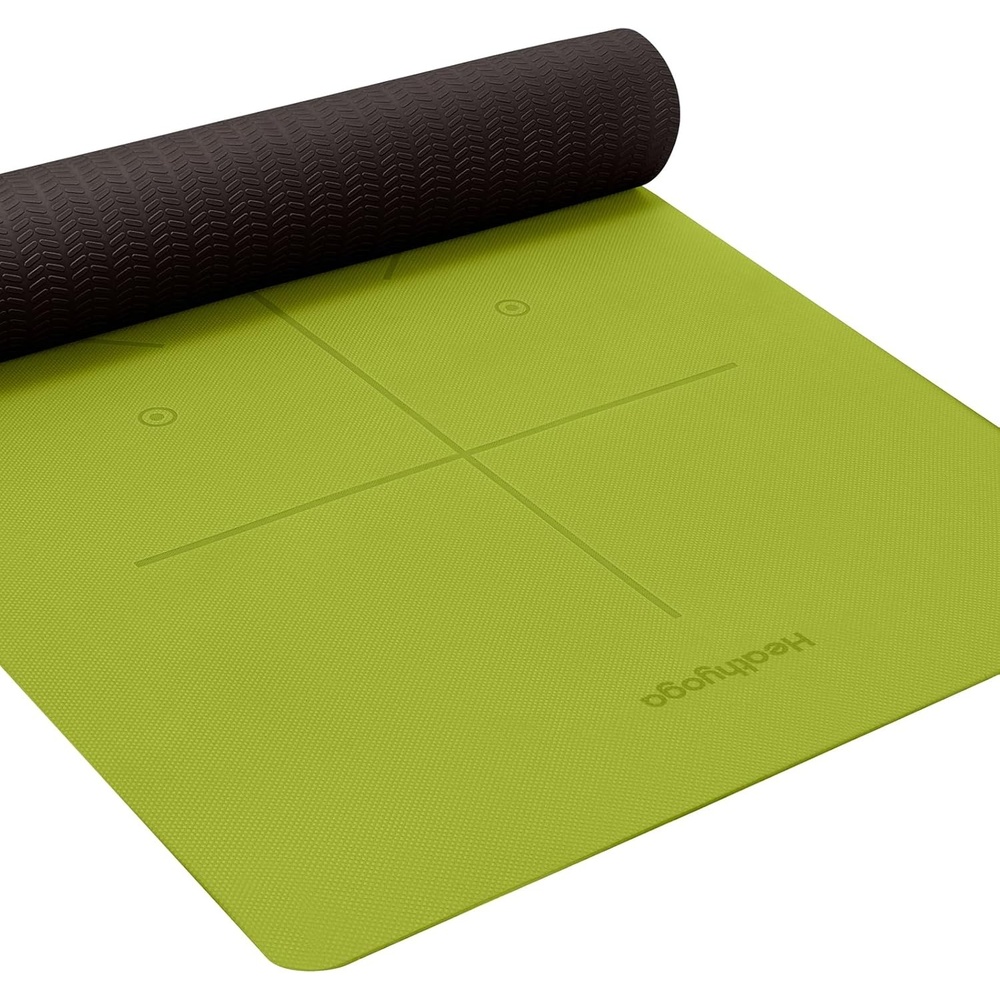 image:imageHeathyoga Yoga Mat Non Slip TPE Pilates Exercise Mats for Home Workout Gym Fitness Eco Friendly Thick Hot Yoga Mat with Strap Body Alignment72x 26 Thickness 14Grass Green