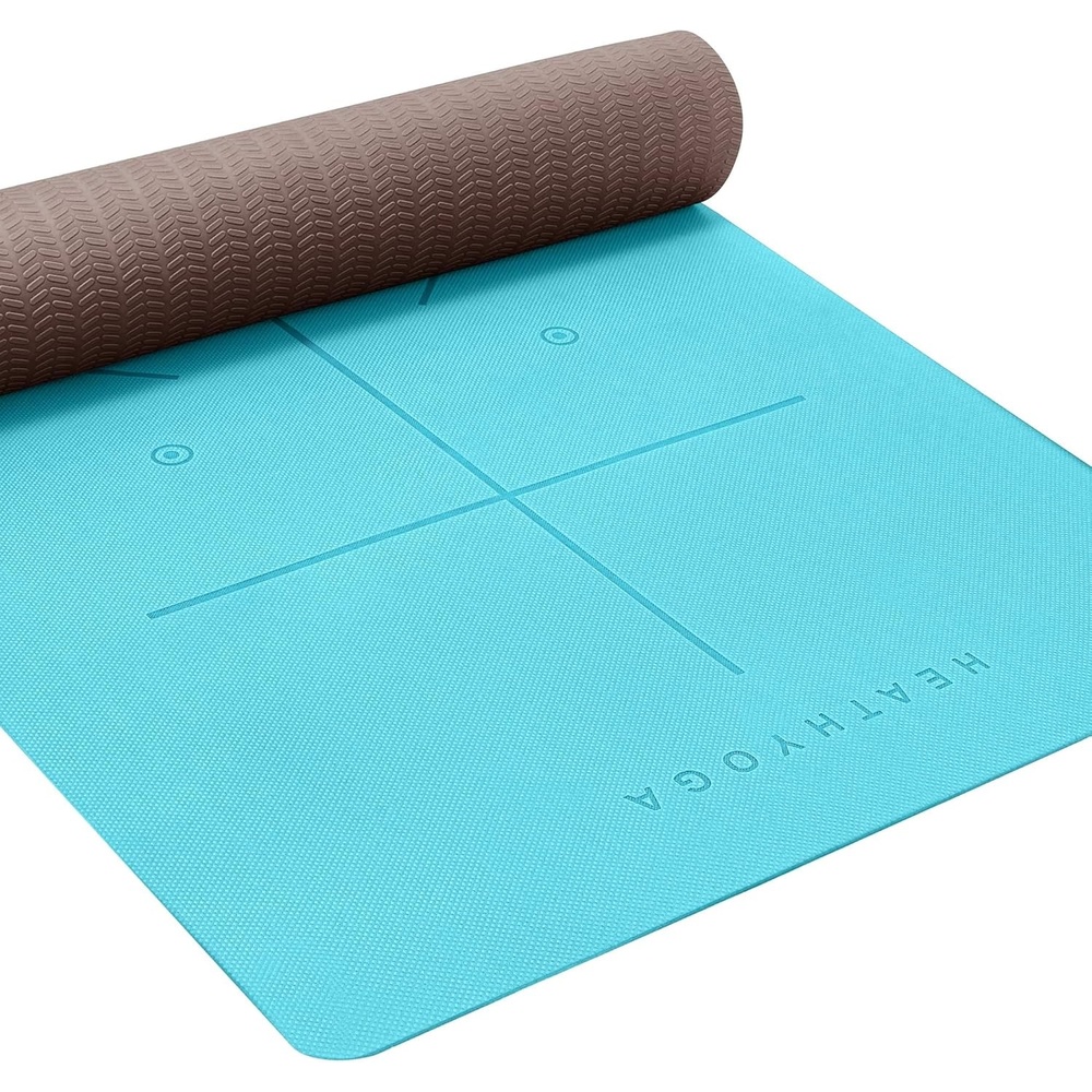 image:imageHeathyoga Yoga Mat Non Slip TPE Pilates Exercise Mats for Home Workout Gym Fitness Eco Friendly Thick Hot Yoga Mat with Strap Body Alignment72x 26 Thickness 14Turquoise