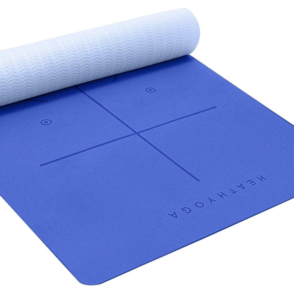 image:imageHeathyoga Yoga Mat Non Slip TPE Pilates Exercise Mats for Home Workout Gym Fitness Eco Friendly Thick Hot Yoga Mat with Strap Body Alignment72x 26 Thickness 14Blue