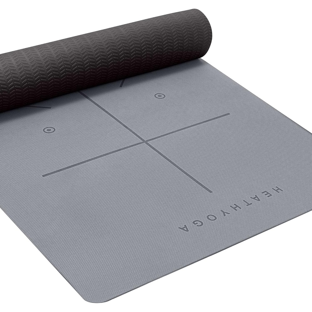 image:imageHeathyoga Yoga Mat Non Slip TPE Pilates Exercise Mats for Home Workout Gym Fitness Eco Friendly Thick Hot Yoga Mat with Strap Body Alignment72x 26 Thickness 14Charcoal