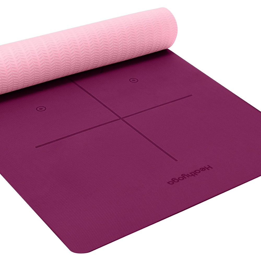 image:imageHeathyoga Yoga Mat Non Slip TPE Pilates Exercise Mats for Home Workout Gym Fitness Eco Friendly Thick Hot Yoga Mat with Strap Body Alignment72x 26 Thickness 14Deep Purple