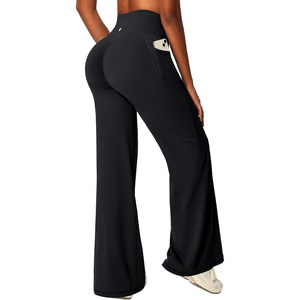 image:imageHeathyoga Butt Lifting Wide Leg Leggings with Pockets for Women Straight Leg Yoga Pants Women No Front Seam Workout LeggingsBlack
