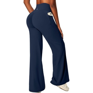 image:imageHeathyoga Butt Lifting Wide Leg Leggings with Pockets for Women Straight Leg Yoga Pants Women No Front Seam Workout LeggingsDark Blue