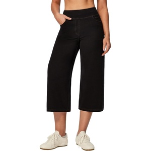 image:imageHeathyoga Capri Jeans for Women Stretchy High Waisted Denim Capris for Women Pull On Cropped Jeans Wide Leg Capri PantsBlack