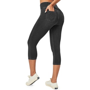 image:imageHeathyoga Capri Jeans for Women Stretchy Pull On Jeggings for Women Denim Jean Capris Pants Capri Leggings with PocketsGrey