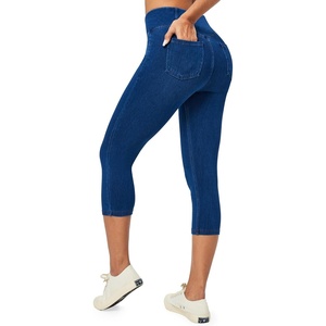 image:imageHeathyoga Capri Jeans for Women Stretchy Pull On Jeggings for Women Denim Jean Capris Pants Capri Leggings with PocketsLight Blue