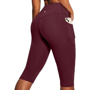 image:imageHeathyoga Capri Leggings with Pockets for Women Tummy Control Knee Length Leggings Yoga Pants Women Capri Pants WorkoutWine