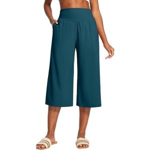 image:imageHeathyoga Capri Pants for Women Wide Leg Casual Pants for Women High Waist Lightweight Capris for Summer with Pockets LoungeBlue