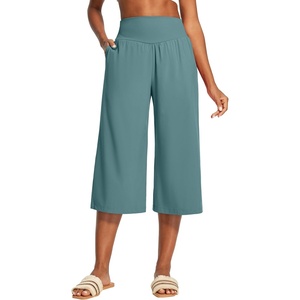 image:imageHeathyoga Capri Pants for Women Wide Leg Casual Pants for Women High Waist Lightweight Capris for Summer with Pockets LoungeGreen
