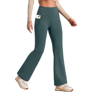 image:imageHeathyoga Fleece Lined Pants Women Yoga Pants with Pockets for Women Thermal Pants High Waist Flare Leggings for WinterArmy Green