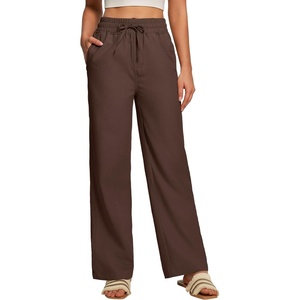image:imageHeathyoga Linen Pants Women Summer Cotton Beach Pants for Women Casual Wide Leg Palazzo Pants Drawstring Vacation OutfitsBrown