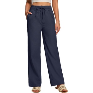 image:imageHeathyoga Linen Pants Women Summer Cotton Beach Pants for Women Casual Wide Leg Palazzo Pants Drawstring Vacation OutfitsDark Blue