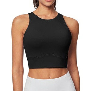 image:imageHeathyoga Longline Sports Bras for Women High Neck Tank Tops with Built in Bras Workout Tops for Women Racerback Yoga BraBlack