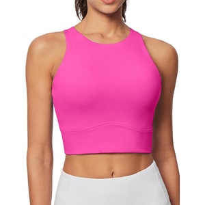 image:imageHeathyoga Longline Sports Bras for Women High Neck Tank Tops with Built in Bras Workout Tops for Women Racerback Yoga BraHot Pink