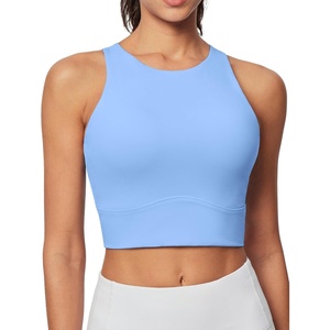 image:imageHeathyoga Longline Sports Bras for Women High Neck Tank Tops with Built in Bras Workout Tops for Women Racerback Yoga BraLight Blue