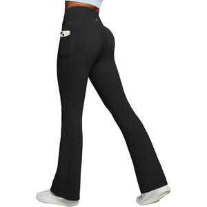 image:imageHeathyoga Mini Flare Leggings for Women Scrunch Butt Lifting Leggings with Pockets for Women No Front Seam Flared Yoga PantsBlack