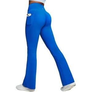 image:imageHeathyoga Mini Flare Leggings for Women Scrunch Butt Lifting Leggings with Pockets for Women No Front Seam Flared Yoga PantsBlue