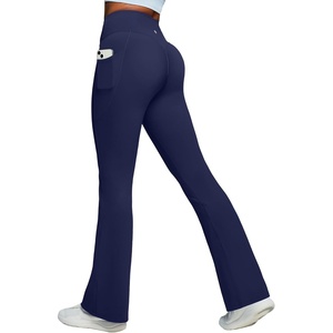 image:imageHeathyoga Mini Flare Leggings for Women Scrunch Butt Lifting Leggings with Pockets for Women No Front Seam Flared Yoga PantsNavy Blue