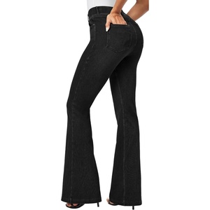 image:imageHeathyoga Stretchy Bell Bottom Jeans for Women Trendy Pull On Bootcut Flare Jean Leggings Jeggings for Women with PocketsBlack