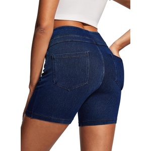 image:imageHeathyoga Stretchy Jean Shorts Womens High Waisted Denim Shorts for Women with Pockets Pull On Jorts Casual Womens ShortsDark Blue