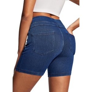 image:imageHeathyoga Stretchy Jean Shorts Womens High Waisted Denim Shorts for Women with Pockets Pull On Jorts Casual Womens ShortsLight Blue